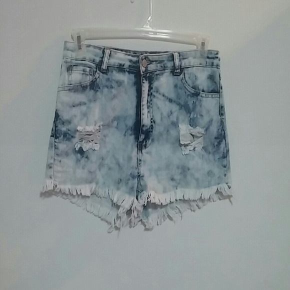 Acid Wash High-Waisted Shorts