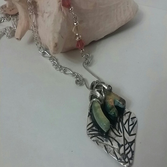 Kiln Fired Silver & Glass Pendant Necklace - Picture 2 of 2