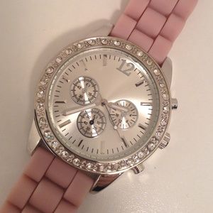 Pink Band Chrystal Embroidered Watch