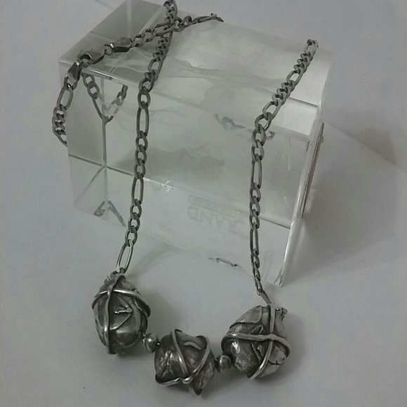 Hand Created Fine Silver "Stone" Bead Necklace