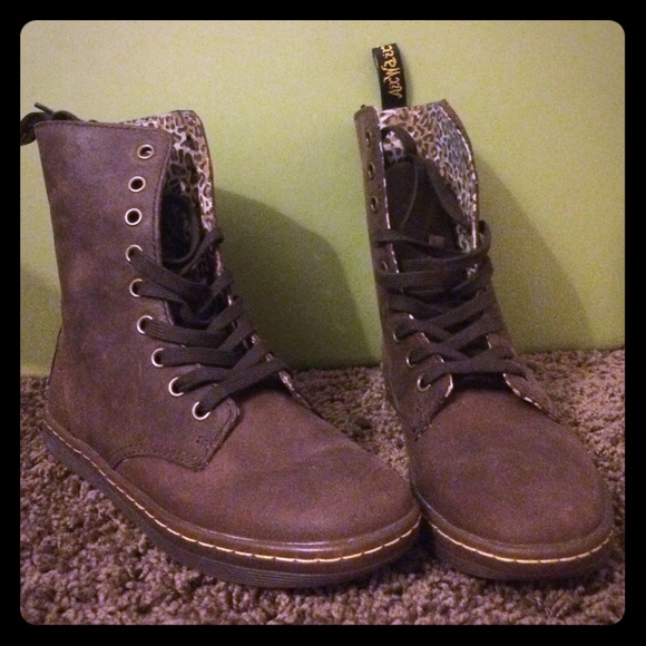 Brown leather and leopard dr martens