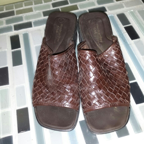 Brown leather slide on sandals