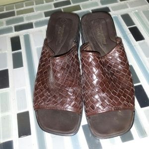 Brown leather slide on sandals