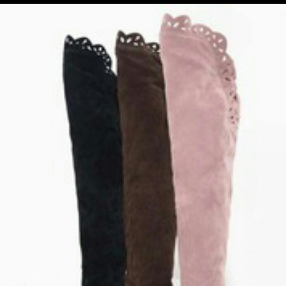 Suede Covered Low Heel Elevator Over Knee Boots W