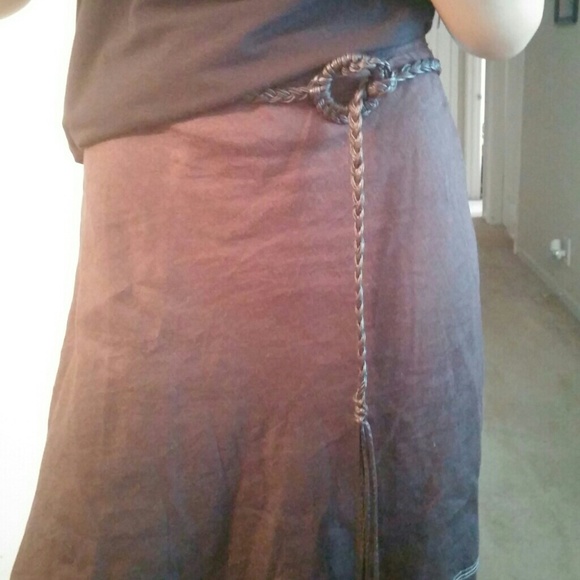 Brown Colorblock Skirt w/ Braided belt - Picture 2 of 4
