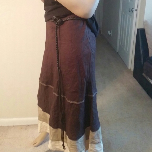 Brown Colorblock Skirt w/ Braided belt - Picture 3 of 4