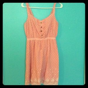 Pink, polka-dot dress.