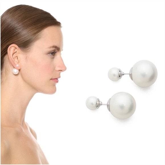 Boutique Jewelry - WHITE PEARL RHODIUM DOUBLESIDED STUD EARRINGS