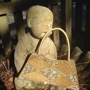 Bijoux Terner Gold Beaded Satin Evening Bag