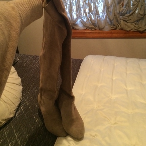 Beige suede over the knee boots