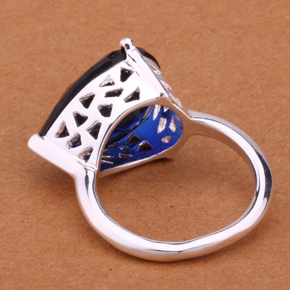 Dark blue stone. Silver ring, 8 - Picture 2 of 4