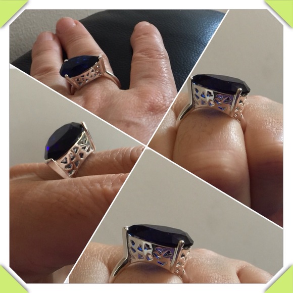 Dark blue stone. Silver ring, 8 - Picture 3 of 4