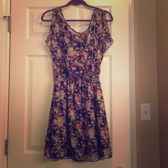 Express layered floral dress with gold accent