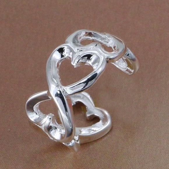 NEW .925 silver Adjustable  hearts ring - Picture 1 of 1