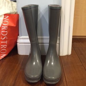 grey rain boots