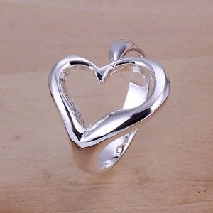 .NEW .925 silver Adjustable heart ring