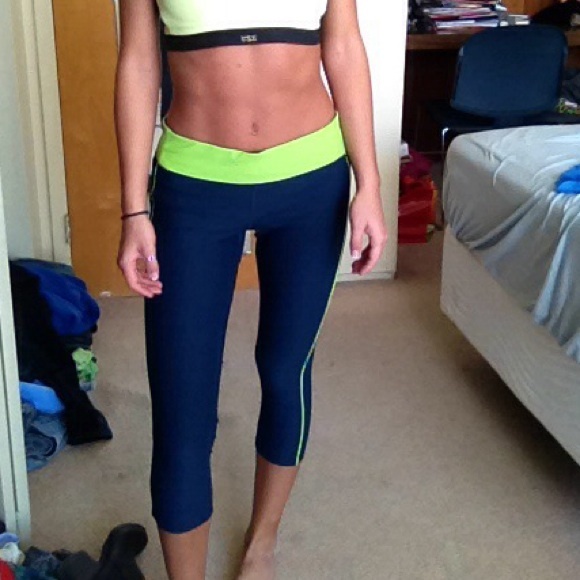 Navy blue with lime green detail exercise leggings