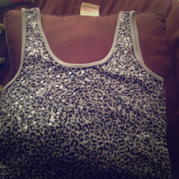 Grey Leapord Print Sequin Tank❤️