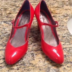 Red patent heels