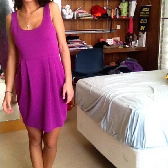 Purple dress slightly pleated at waist