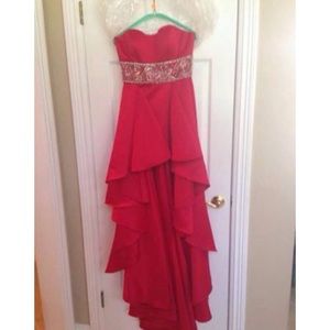 Red high low gown