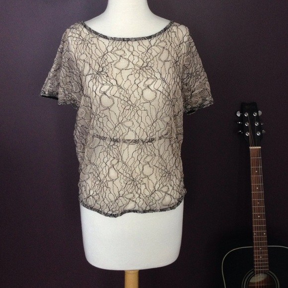 Urban Outfitters Cream and Black Lace Top