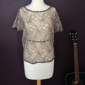 Urban Outfitters Cream and Black Lace Top