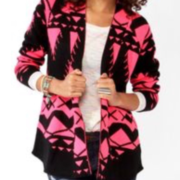 Neon Pink Tribal Open Cardigan