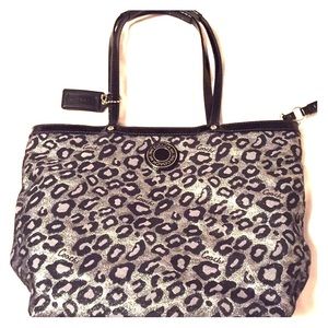 Coach Silver & Black Ocelot leopard Stripe Tote!