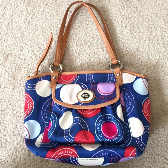 Coach Leah Dot Tote, Royal Blue and camel leather