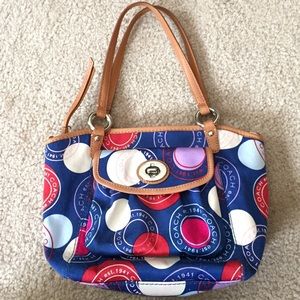 Coach Leah Dot Tote, Royal Blue and camel leather