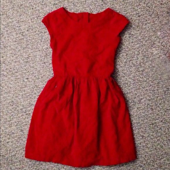 Red Fit and Flare Corduroy Dress