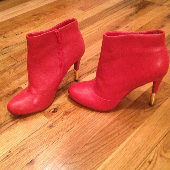 Seychelles red leather booties with gold tip heel