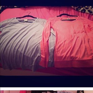 PINK Lace Shoulder Tops! 2/$22. Periwinkle/Coral💕