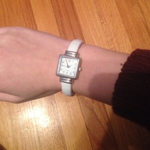 White watch with leather band