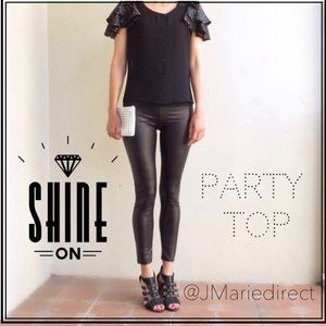 Starry pattern sleeve chiffon top in black