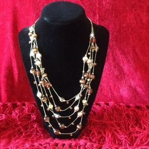 Multi Gold and Crystal Beaded Necklace 22"