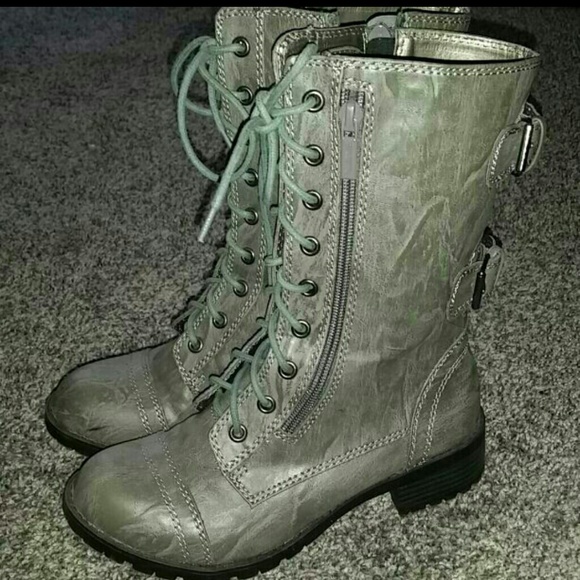 Grey distressed combat boots