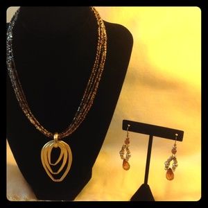 Chico's Gold Beaded Necklace and Earrings Set