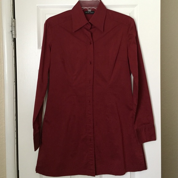 Long red button up shirt