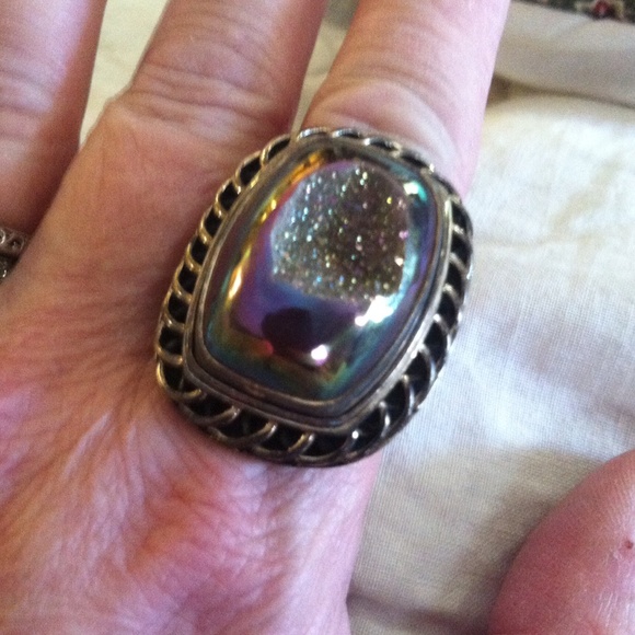 🆕 .925 SILVER RAINBOW DRUSY!! Pure silver setting - Picture 2 of 4