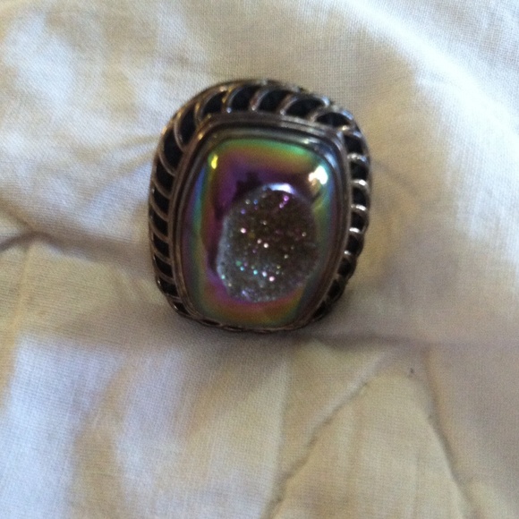 🆕 .925 SILVER RAINBOW DRUSY!! Pure silver setting - Picture 4 of 4