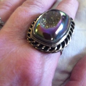 🆕 .925 SILVER RAINBOW DRUSY!! Pure silver setting