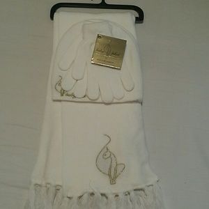 (Babyphat) scarf, mitten, & beanie hat.