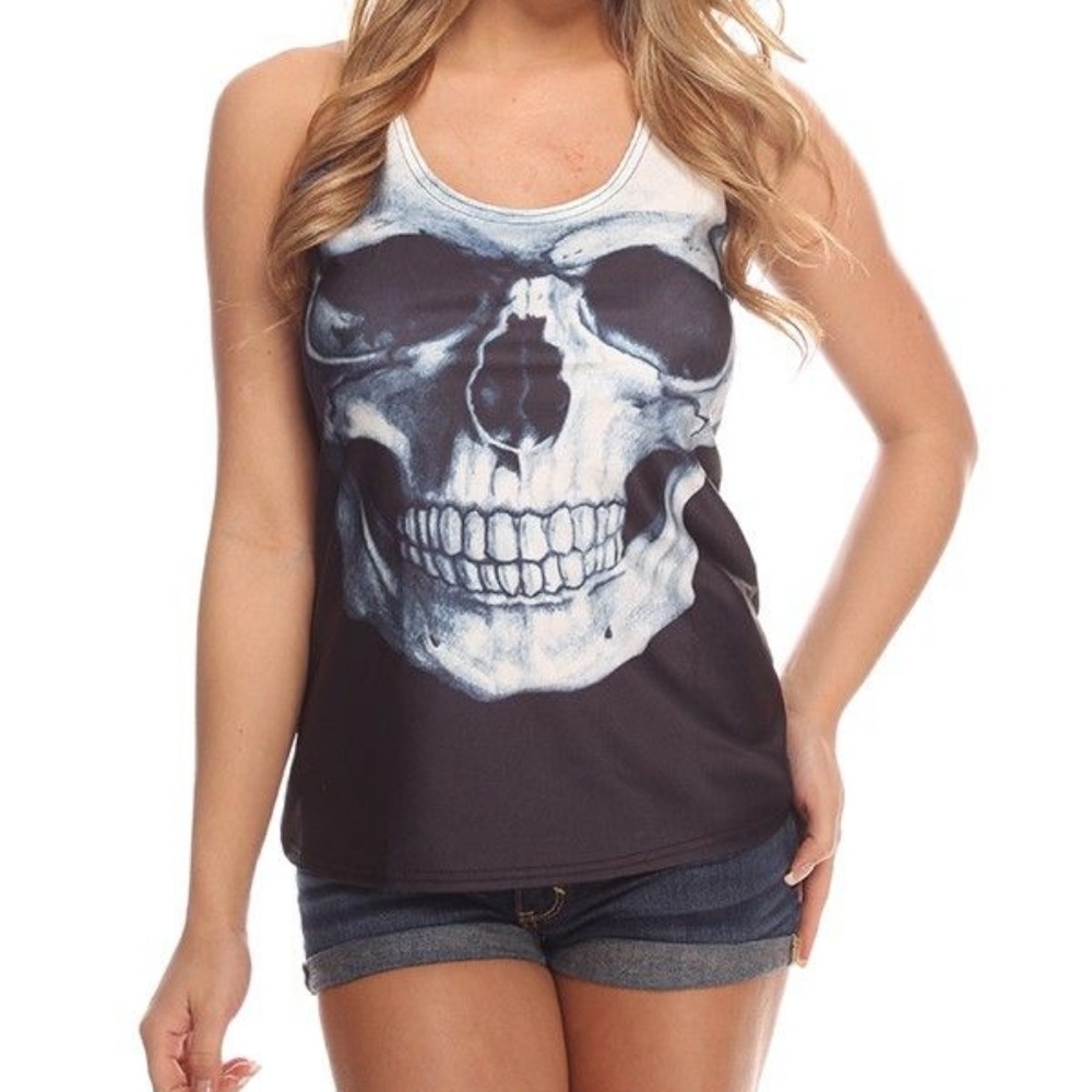 Skull print Tank top stretch material  one size