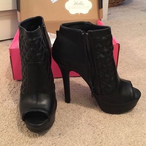 Black open toe booty heels