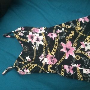 Flower and chains tank top with cut out back