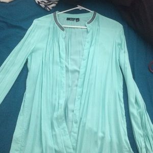 Tiffany Blue Long Button Up w/ silver accents