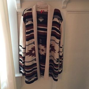 Long Aztec print open sweater