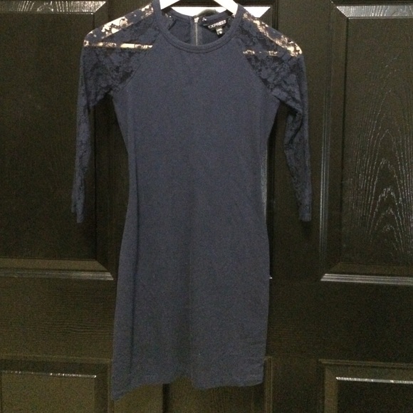 Express bodycon blue with lace XS